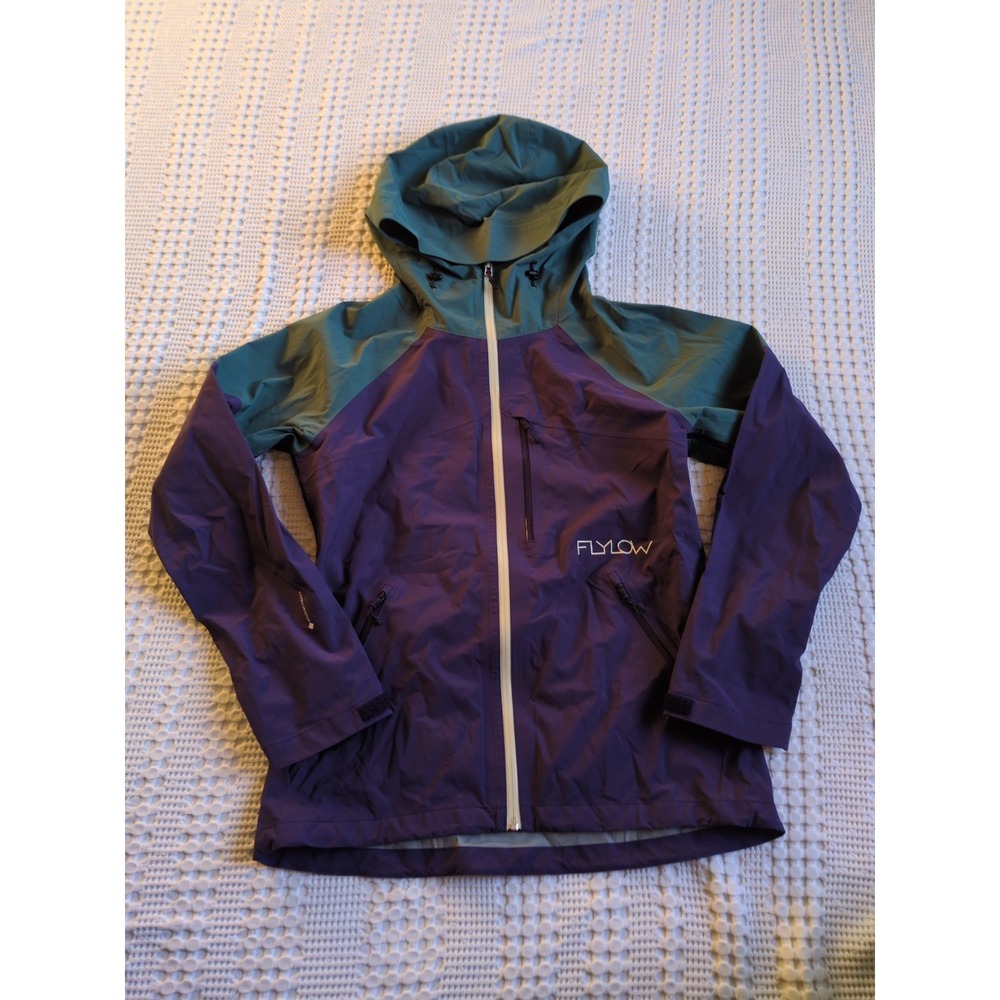 Flylow Vixen Waterproof Shell Jacket Size Small Green Purple Full Zip Hooded